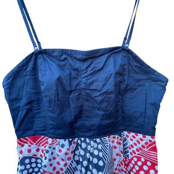 Odille Blue and Red Cotton Polka Dot Patterned Dress - Picture 3 of 13